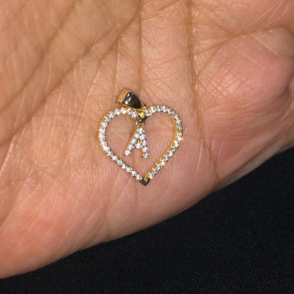 10k gold vermeil initial pendant, Swarovski Crystal initial charm, dangling name - Picture 3 of 5